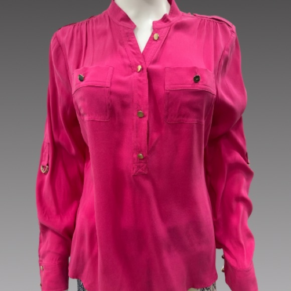 Cache Fuchsia Button-Up Silk Blouse - Picture 1 of 7